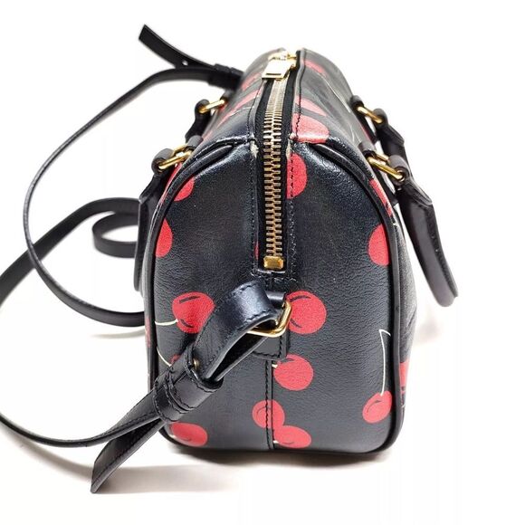 Auth Saint Laurent Calfskin Cherry Print 2way Classic Baby Duffle Bag Black Red - Picture 3 of 15